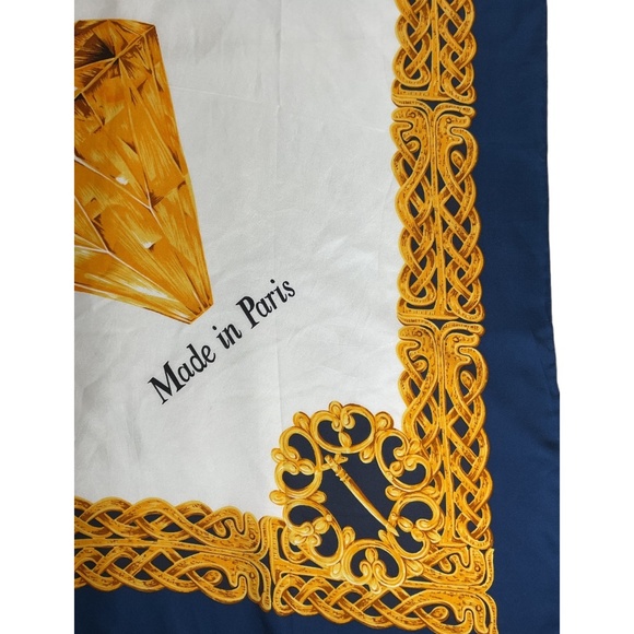 GIOVANNI PRATO Blue/Gold Baroque Perfume Silk LUXURY Scarf FRANCE - Picture 3 of 5